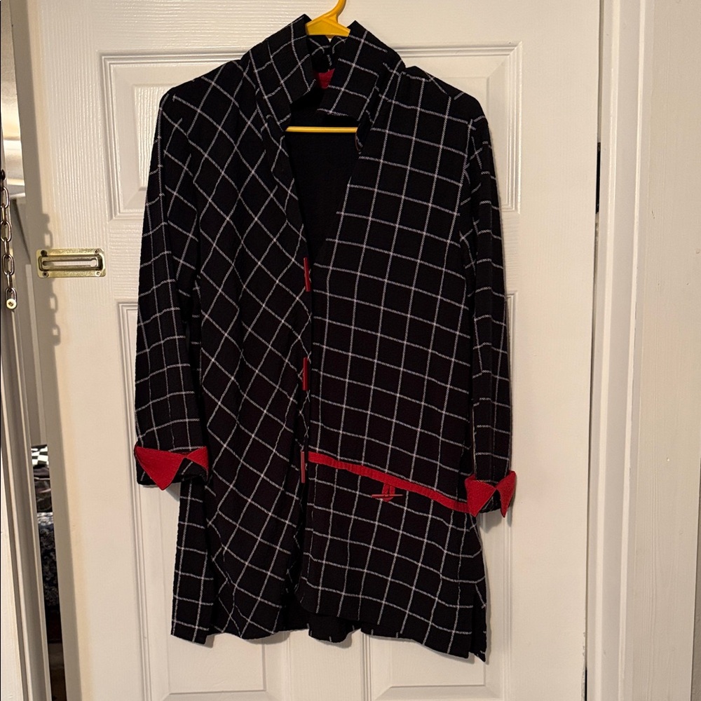 Source Unknown Black Jacket with Red Grid Design